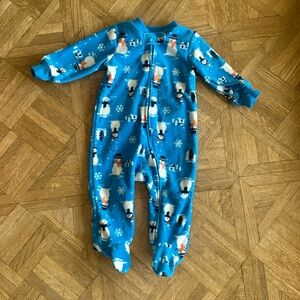 Blue Carter’s Penguin Print Kids One-Piece Fleece Pajamas
